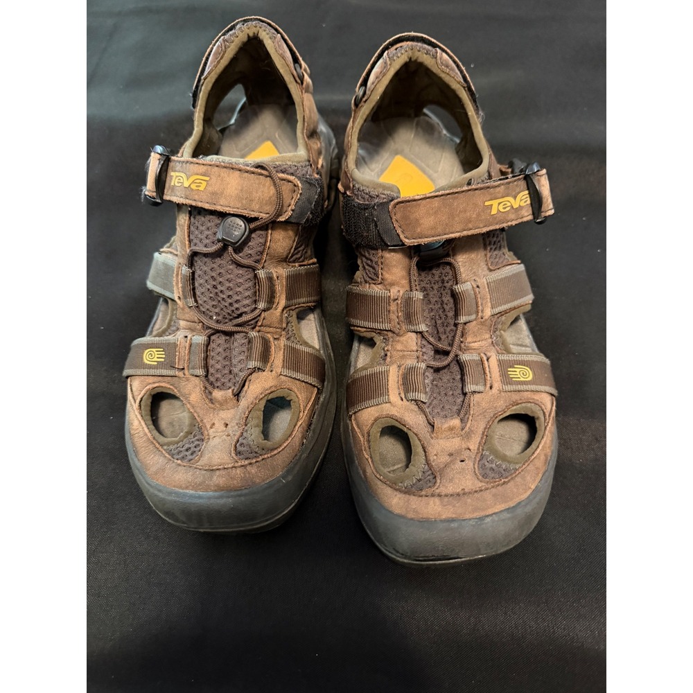 Teva Tanza Brown Leather Hiking Sandals  Closed Toe Water Shoes